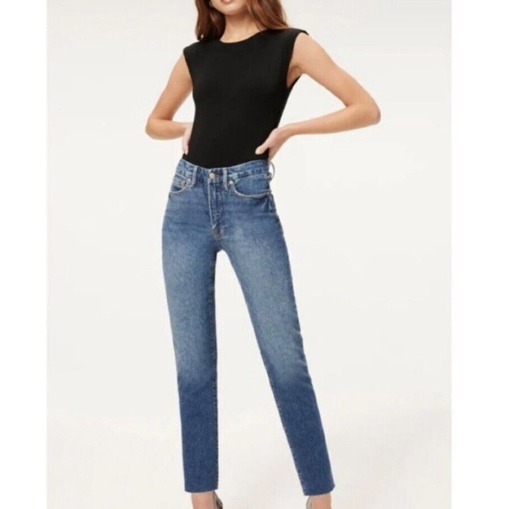 Good American Good Classic Women's Raw Hem Hi-Rise Denim Jeans - NWT